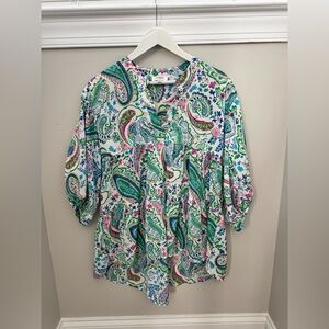Umgee Eastern Spring Paisley Babydoll Top Boho Floral Size S